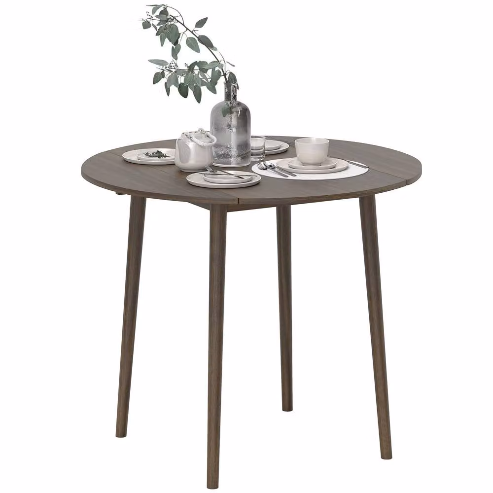 STILVORA Modern Round Drop Leaf Dining Table in Grey – 3