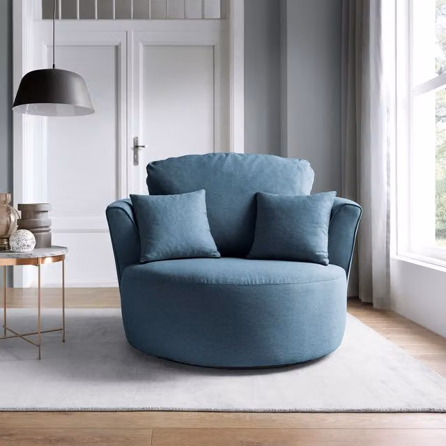 Abakus Direct Darcy Modern Tub Swivel Chair with Armrests in Petrol Blue Fabric