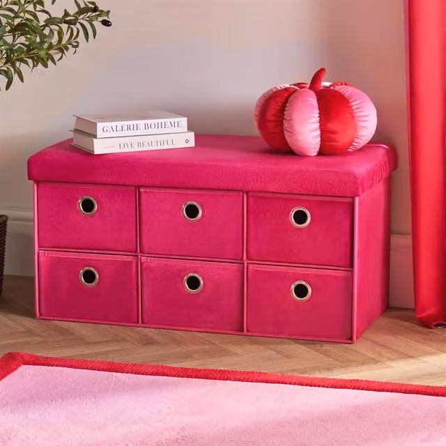 OHS 6 Drawer Velvet Ottoman Storage Cube Unit in Pink – 1