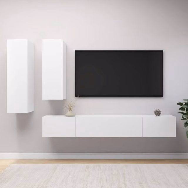 Berkfield Home 4 Piece Modern White Matt TV Cabinet and Lowboard Set – 1