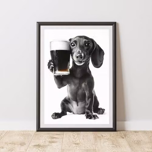 60 Second Makeover Funny Dachshund Drinking Beer Paper Poster, A4