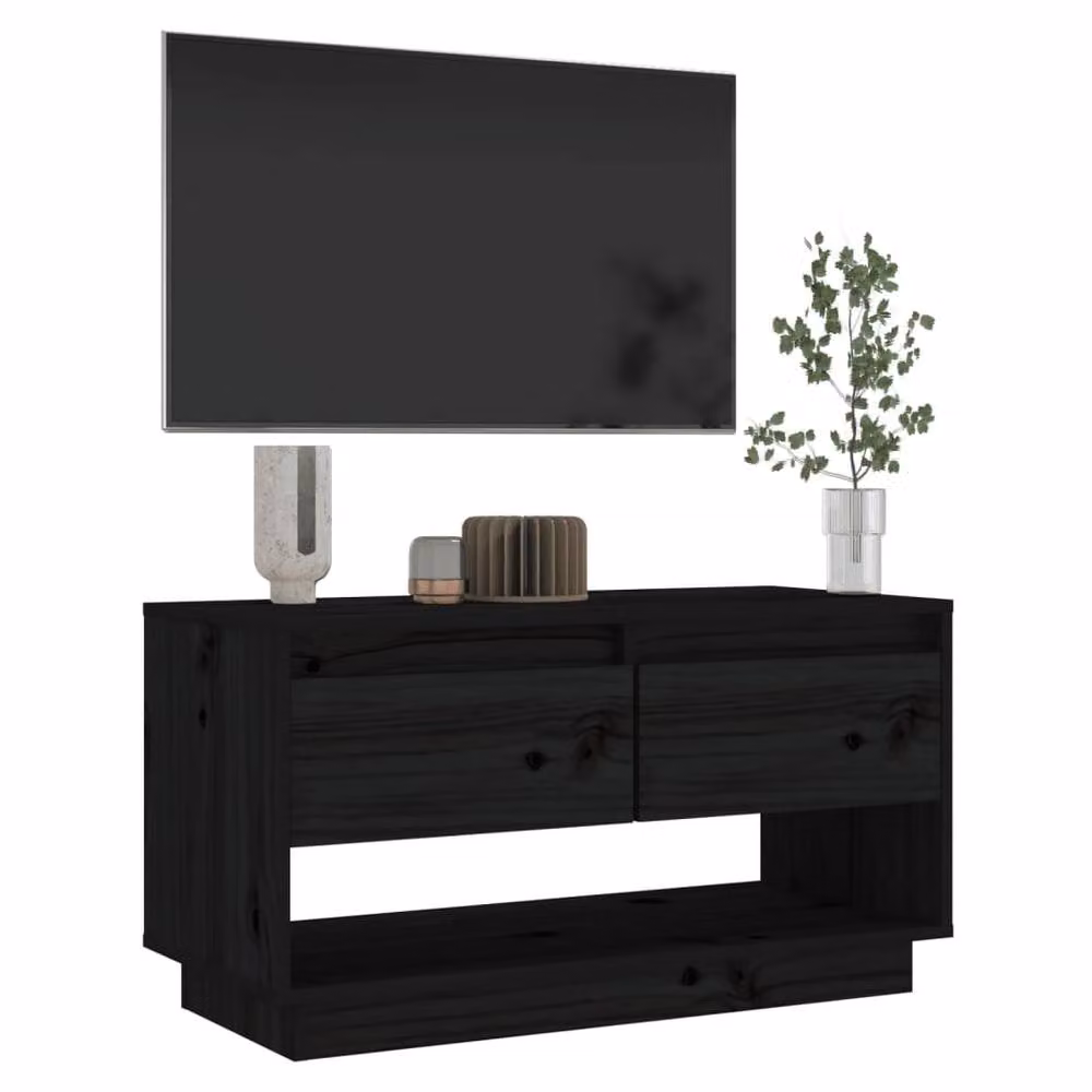 Berkfield Home Black Solid Wood Pine TV Cabinet W: 74 cm, D: 34 cm, H: 40 cm – 3
