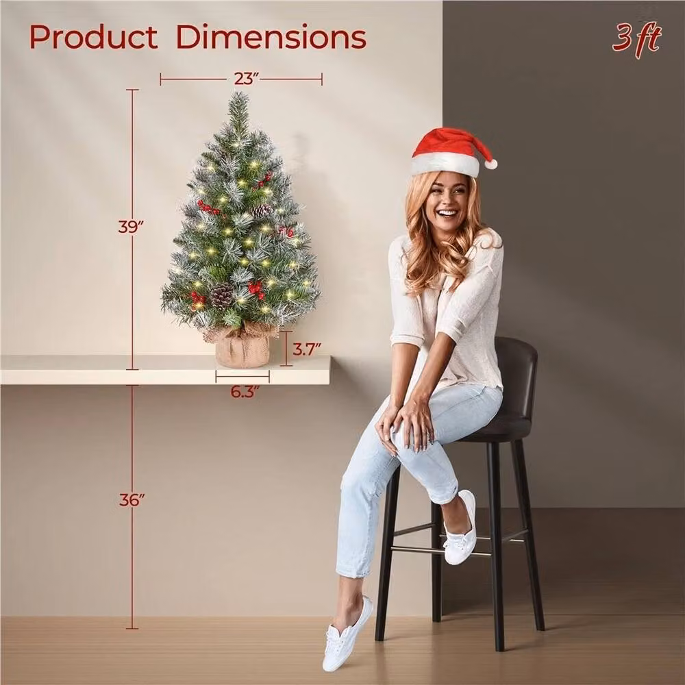 EONLION Set of 2 Pre-Lit Tabletop Christmas Trees with Multicolour LED Lights, Green and White, Height: 91.44 cm – 2