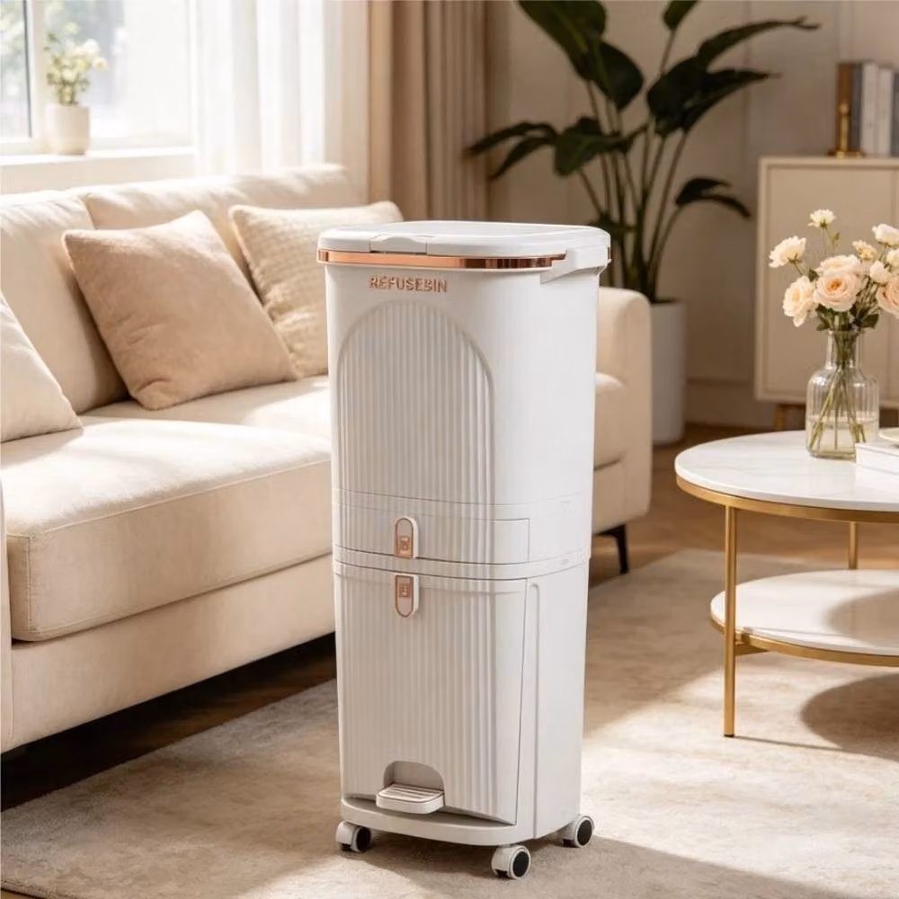 EONLION Large Dual Kitchen Rubbish and Recycling Pedal Bin in White, Height: 100 cm – 4
