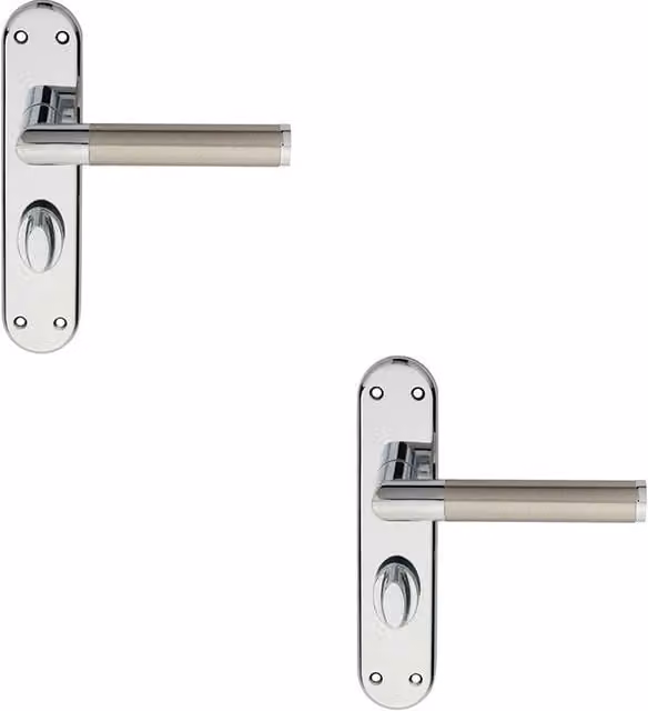 Loops 2x Round Bar Lever Bathroom Door Handles with Backplate, Chrome and Nickel, W: 180 mm x H: 40 mm