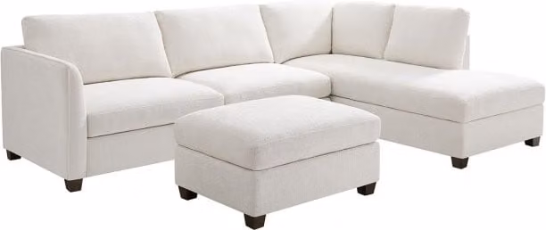 TGC Brittany Cream Chenille Fabric Right Hand Corner Sofa with Matching Ottoman