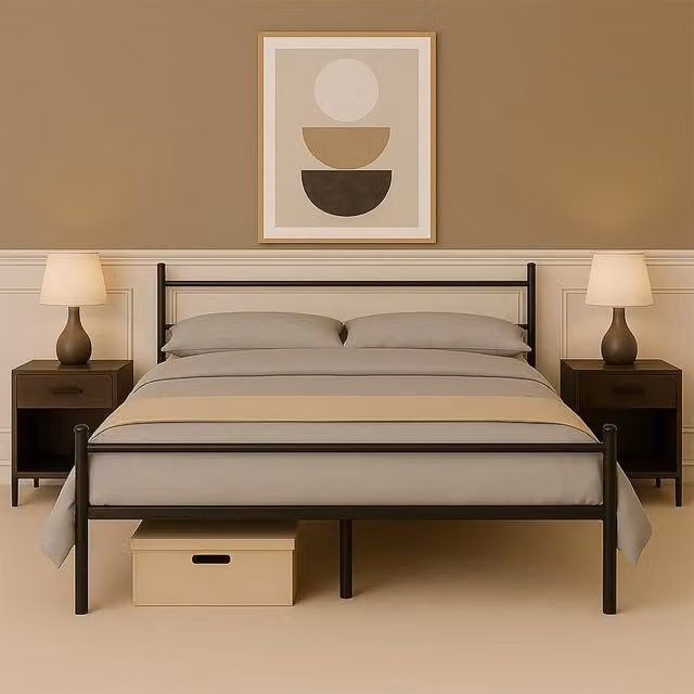 House of Home Modern Double Metal Bed Frame in Black, W/D/H: 140 x 200 cm