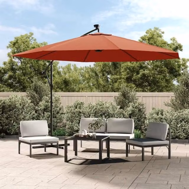 Berkfield Home Cantilever Umbrella with LED Lights in Terracotta Brown, Diameter: 350 cm