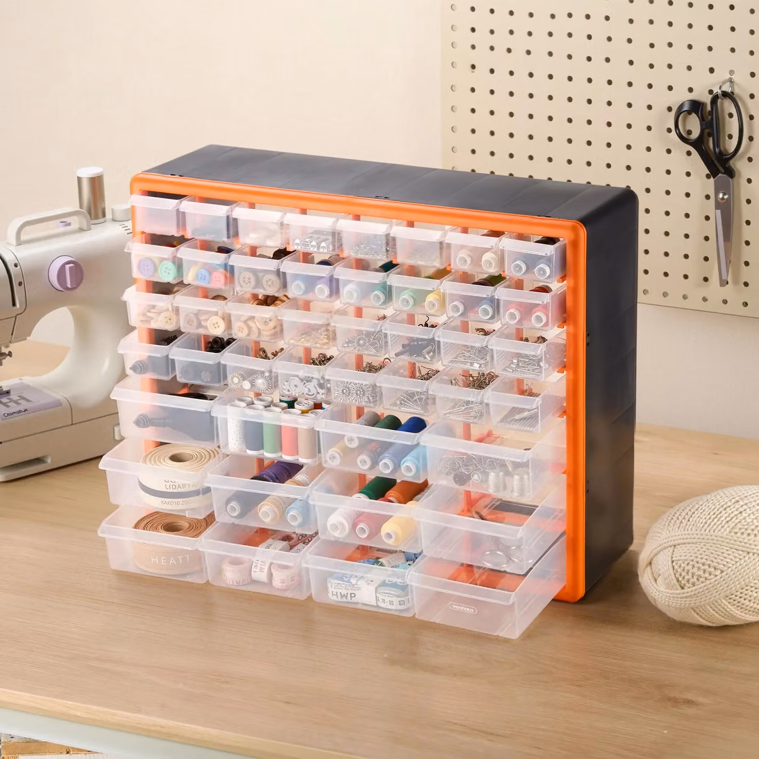 VonHaus 44 Drawer Multi Organiser for Small Parts in Orange and Transparent Plastic, Wall Mounted, W: 27.7 cm, D: 17.5 cm, H: 25.6 cm – 7