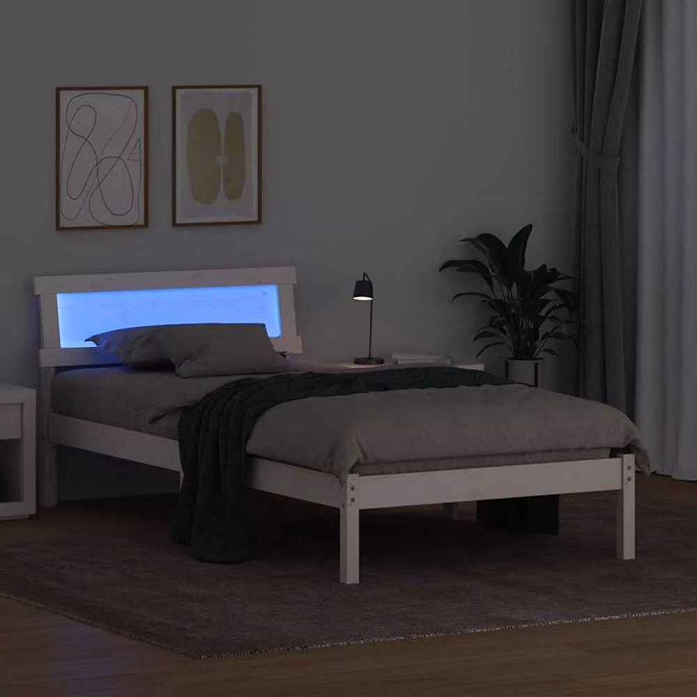 Berkfield Home Modern White Pine Bed with LED Strip Lights and Headboard W/D/H: 80 x 200 cm – 3