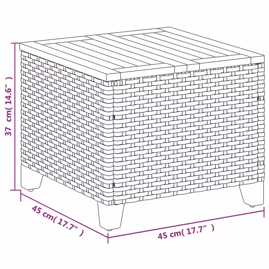 Berkfield Home Black Poly Rattan and Acacia Wood Garden Table W/D/H: 45 x 45 x 37 cm – 5