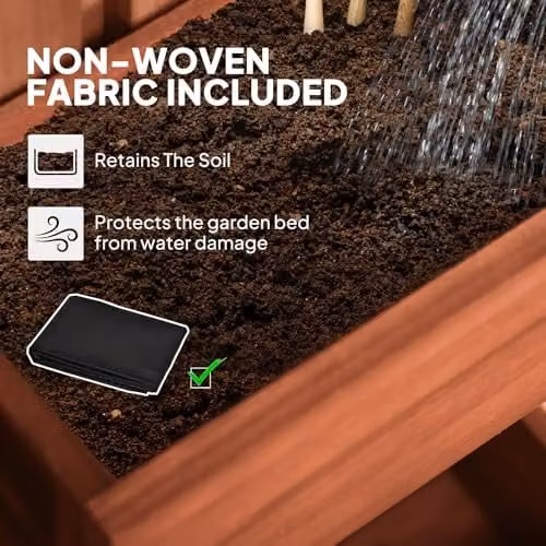 Outsunny Brown Wooden Wall-mounted Garden Planters with Trellis and Tub – 5