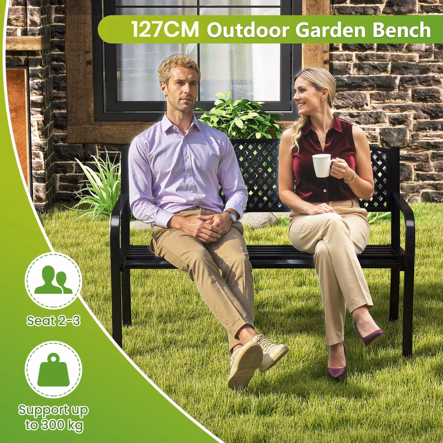 Costway Metal Outdoor Loveseat Garden Bench in Black – 7