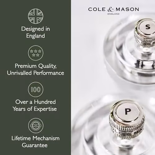 Cole & Mason Transparent Salt and Pepper Grinder Set with Adjustable Coarseness, Height: 11.8 cm – 2