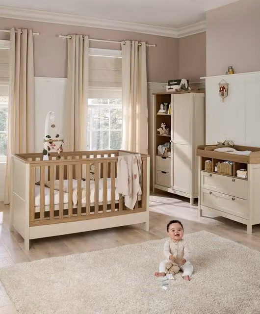 Mamas & Papas Harwell 3 Piece Cotbed Range with Dresser Changer and Wardrobe in Beige