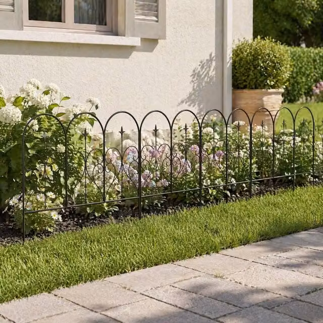 STILVORA Set of 5 Black Powder-Coated Metal Round Garden Fence Panels – 1