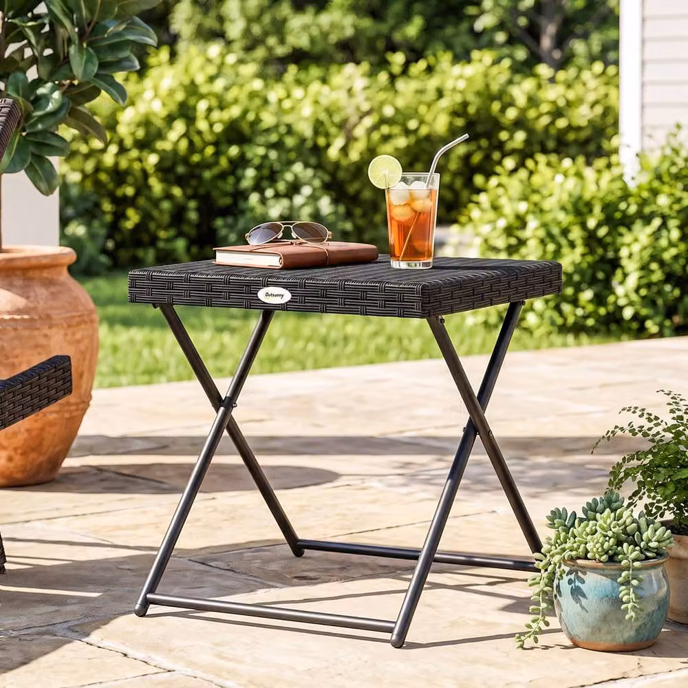 Outsunny Black Square Folding Rattan Garden Coffee Table – 10