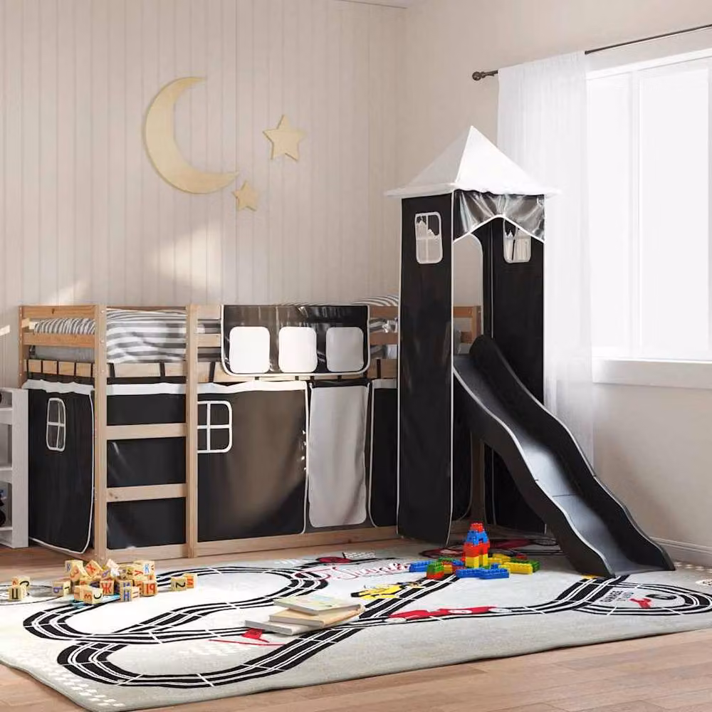 Berkfield Home Elegant Bunk Bed with Slide in White and Black, Solid Pine Wood, W/D/H: 80 x 200 cm – 2