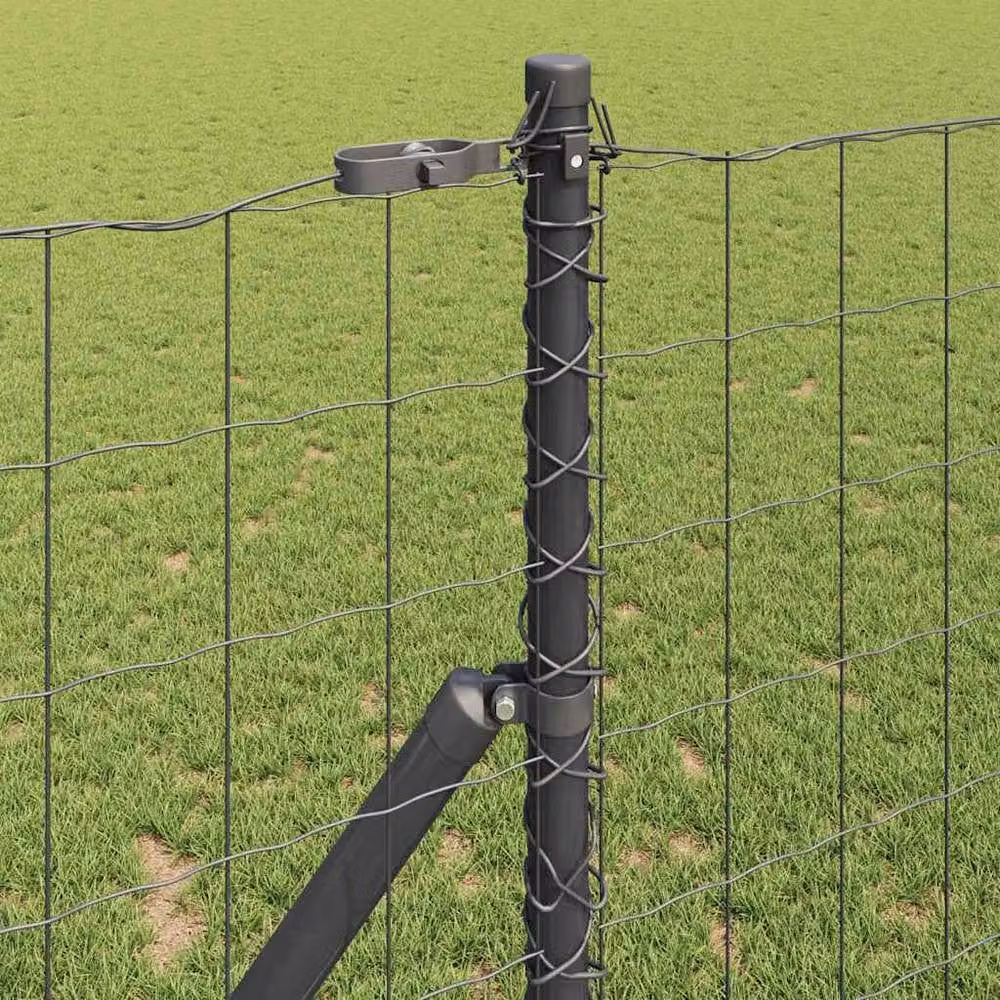 Berkfield Home Euro Fence with 13 Round Posts, 1 x 25 m, Galvanised Steel in Grey and Silver – 3