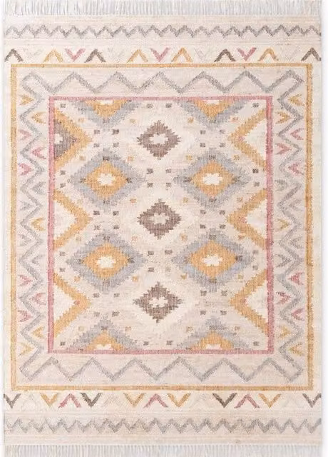 THE RUGS Roya Afghan Kilim Runner Rug, Handwoven Jute and Cotton Flatweave in Beige and Multicolour, W: 160 cm, L: 230 cm
