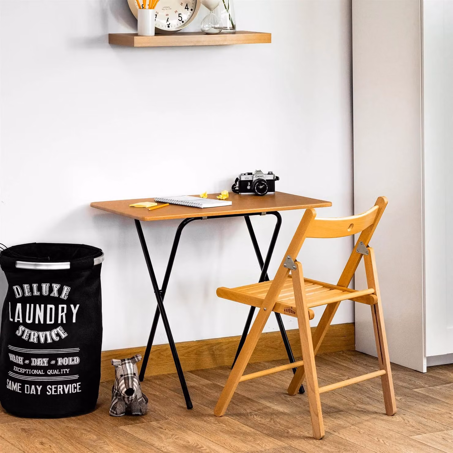 Harbour Housewares Deluxe Folding Wooden Desk and Chair Set in Natural and Black – 5
