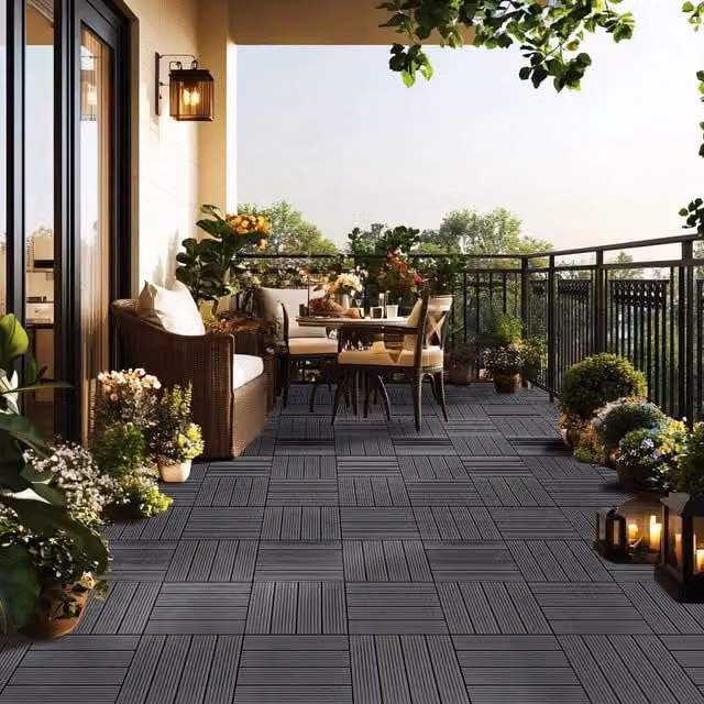 Garden Gear Anthracite Grey WPC Non-Slip Outdoor Decking Tiles with Click System, Pack of 10