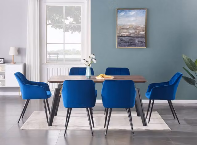 Life Interiors Camden Cosmo LUX Dining Set with Rectangular Table and 6 Chairs in Black, Gold and Blue