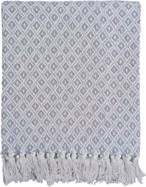 Rapport Home Eden Geometric Recycled Cotton Throw in Silver and Blue, W: 393 cm, D: 254 cm