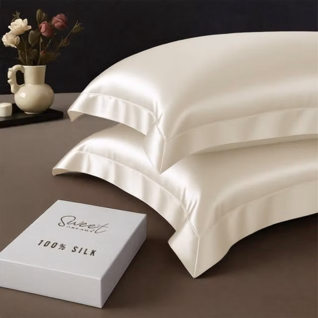 Sweet Dreams Classic Plain Silk Pillowcase, 400 Thread Count, White/Beige/Yellow