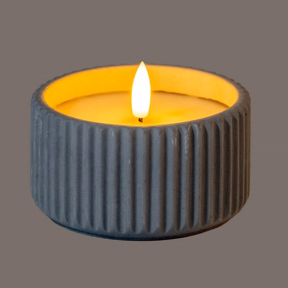 Lemon Pavilion Natural Glow Chalk Ribbed Small LED Wax Candle in Grey, W/D/H: 9 x 9 x 5 cm – 2