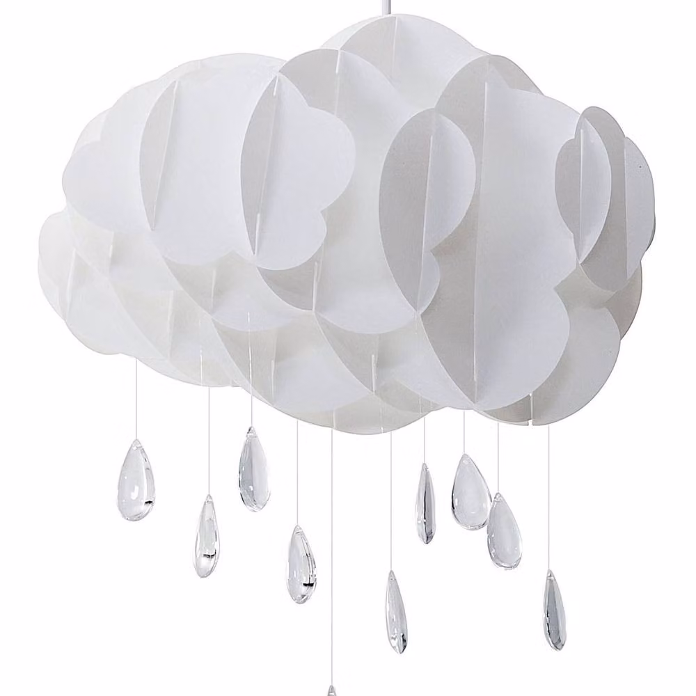 Wyld and Coco White Floating Cloud Pendant Lamp with Crystal Raindrops – 2