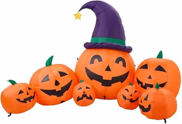Living and Home 7 FT Halloween Inflatable Pumpkin Family Decoration with LED Lights in Orange and Multicolour