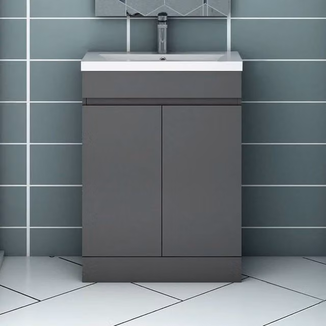 PAWNORA Matt Grey Freestanding Modern Bathroom Vanity Unit