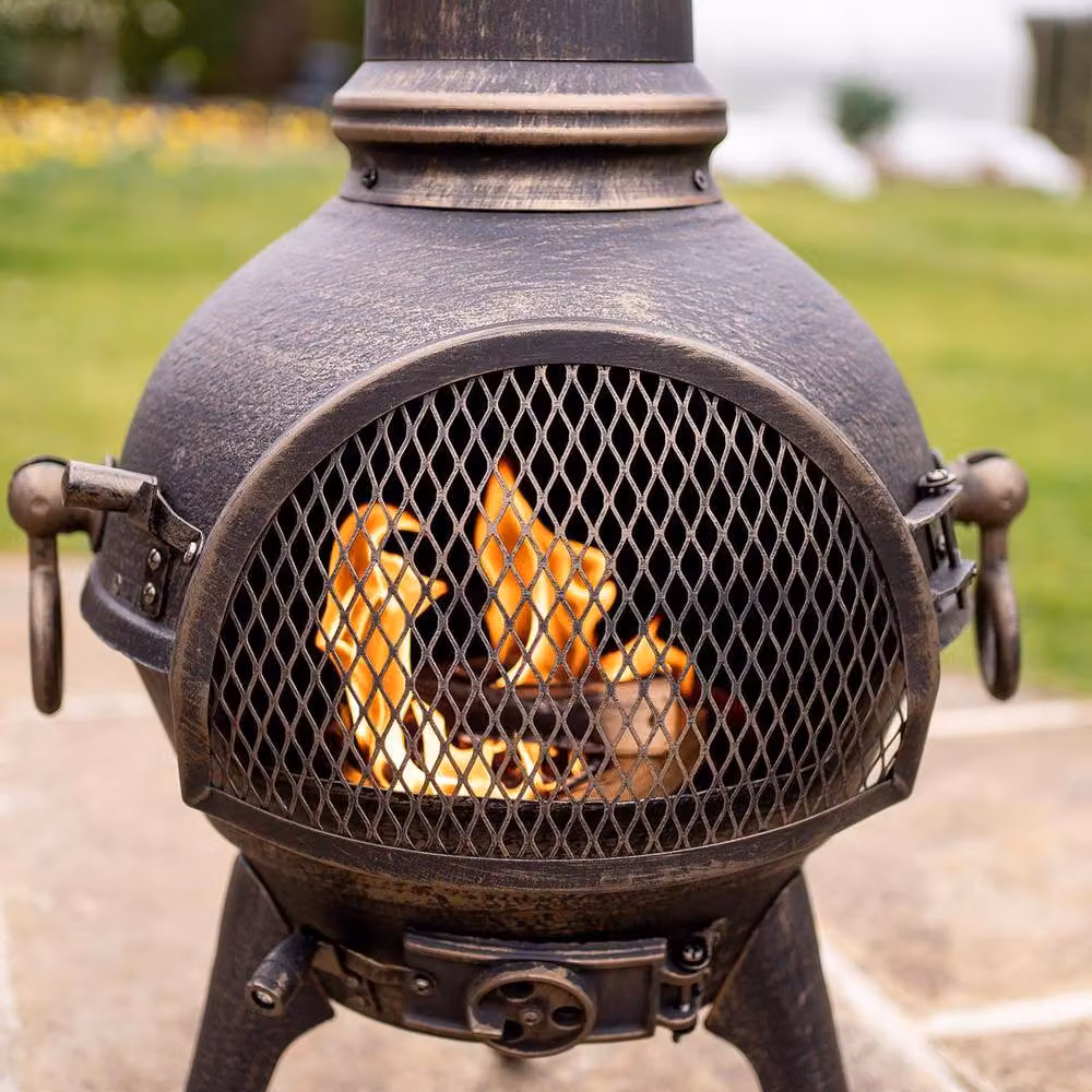 mysmartbuy Grande Clasico Chiminea Bronze Metal Outdoor Garden Wood Burner Fire Pit, H 112 cm x Diameter: 50 cm – 3