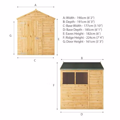 Waltons Premium Shiplap Apex Modular Wooden Garden Storage Shed in Brown, W/D/H: 180 x 180 x 223.8 cm – 3