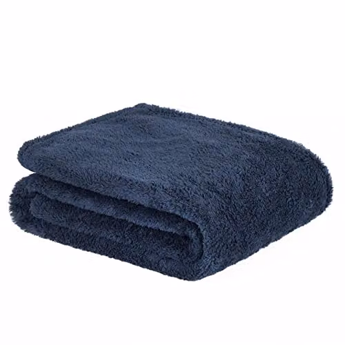 OHS Navy Blue Teddy Fleece Throw Blanket, W/D/H: 200 x 240 cm
