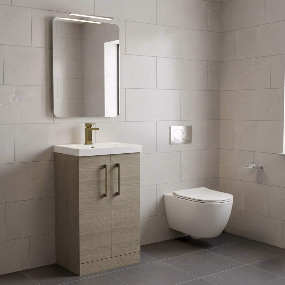 Balterley Modern Bathroom Vanity Unit with Basin and 2 Soft Close Doors in Solace Oak Brown, Width: 50 cm – 2