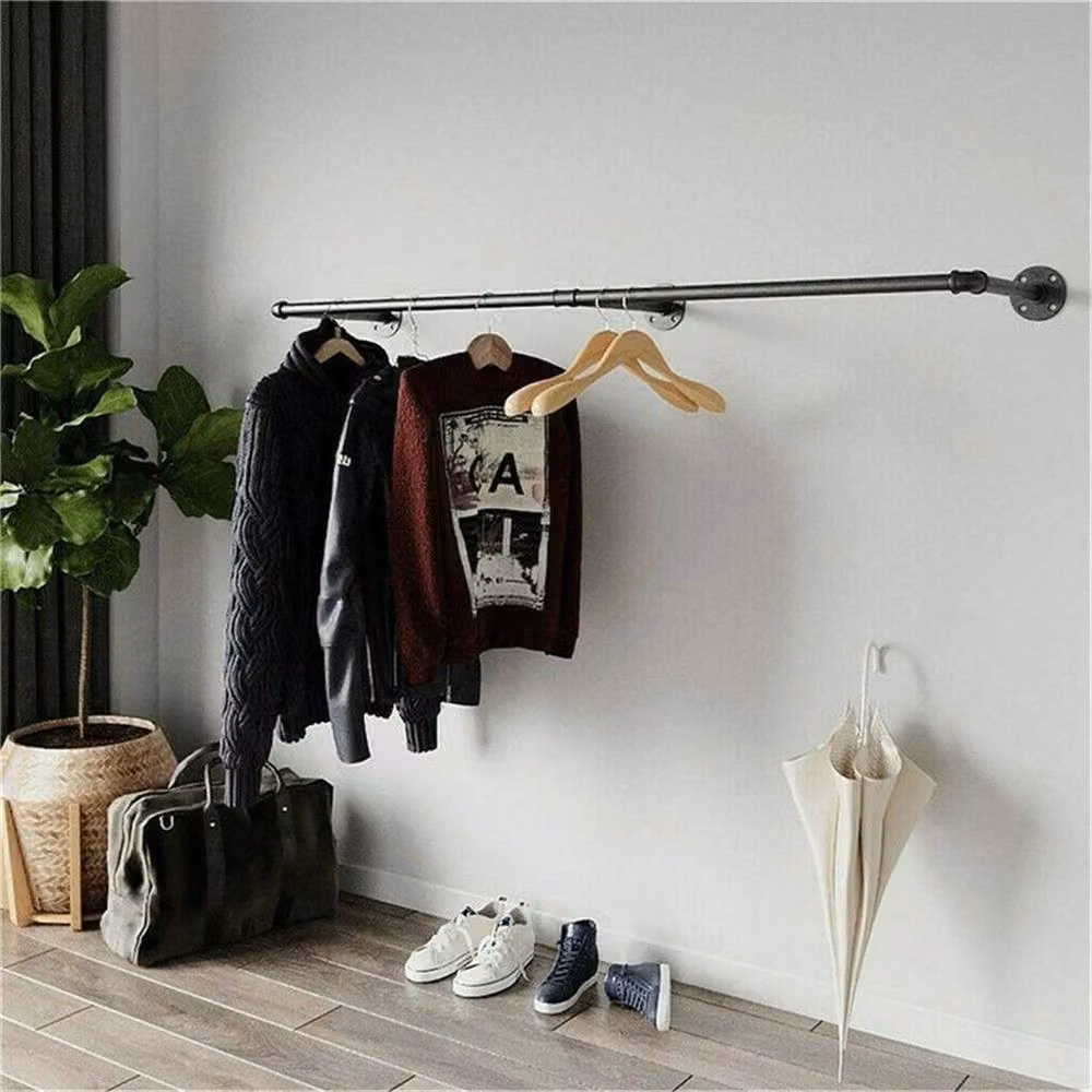Kelvenix Matt Black Metal Wall Mounted Continuous Linear Garment Clothes Rail – 4