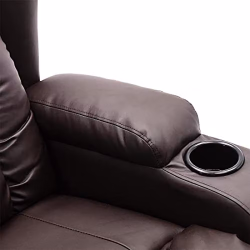 More4Homes Caesar Bonded Leather 10-in-1 Winged Recliner Chair with Heat, Massage, Rocking and 360 Swivel Function in Brown – 10