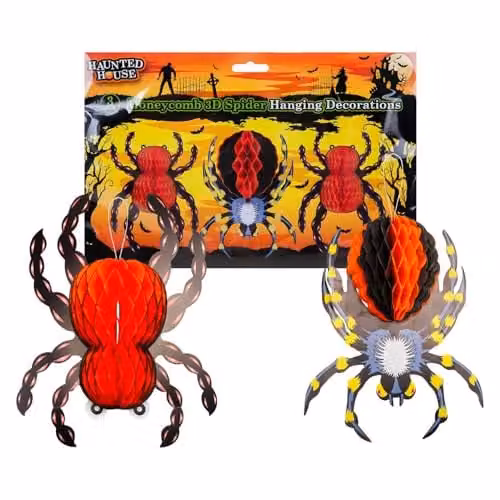 VFM e-Store Red Halloween Spider Hanging Honeycomb Paper Decorations, Set of 3 – 3