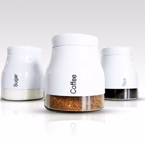 ATEK Set of 3 Airtight Glass Kitchen Storage Canisters with White Screw Lids for Tea, Coffee and Sugar – 1