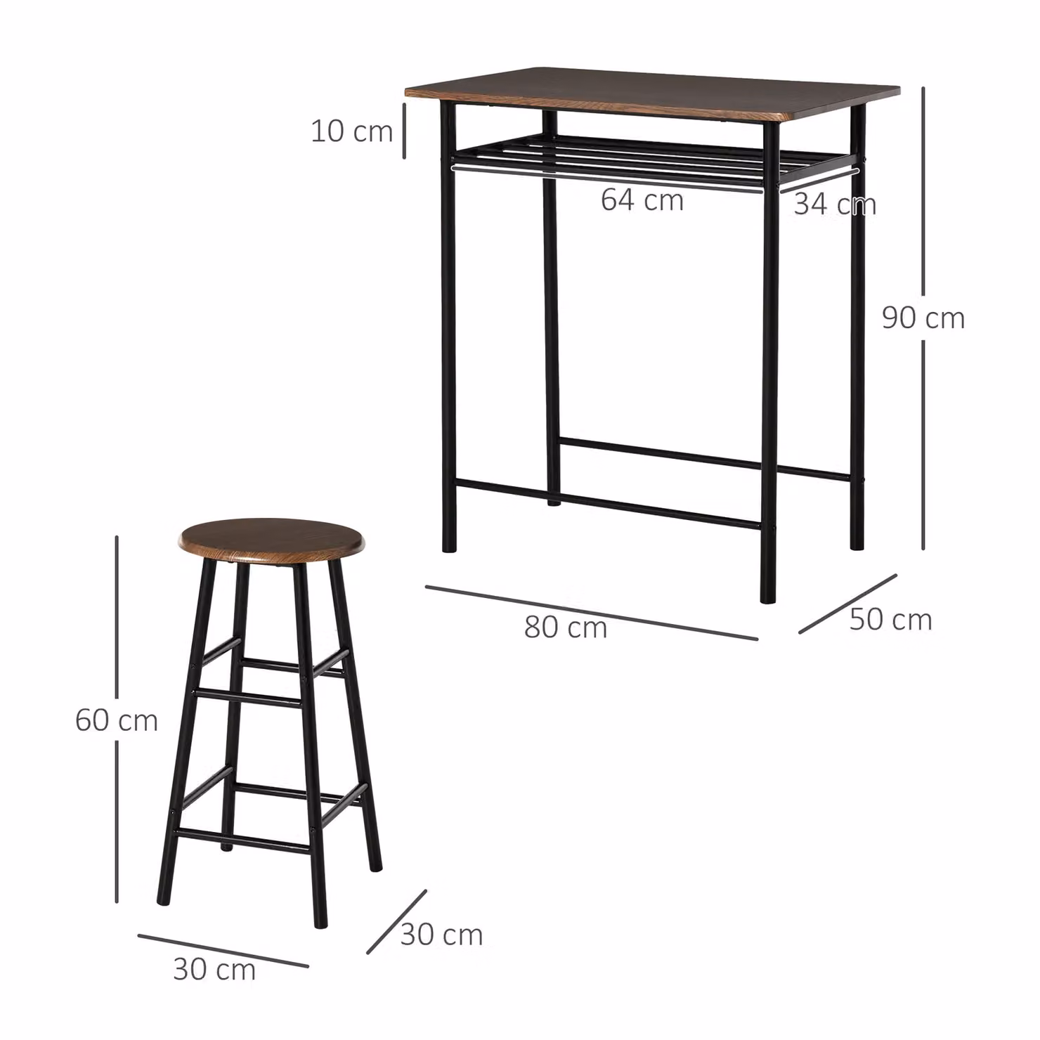 HOMCOM 3-Piece Industrial Dining Set with Rectangular Table and 2 Chairs in Black – 3