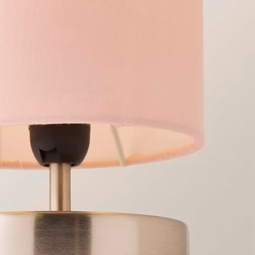 ValueLights Francis Dimmable Touch Table Lamp with Dusty Pink Fabric Shade in Brushed Chrome – 2