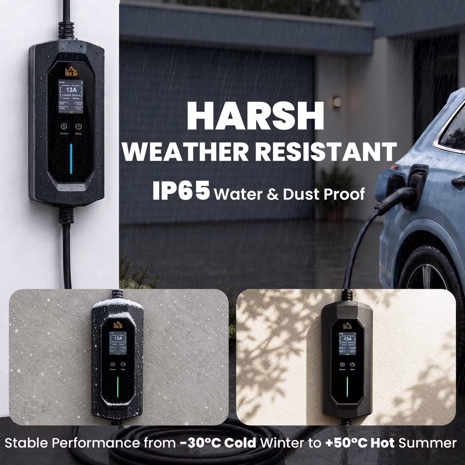 HOMCOM EV Charger Type 2 to 3 Pin Plug, 2.8 kW, 6-13 A, 10 m, Black – 7