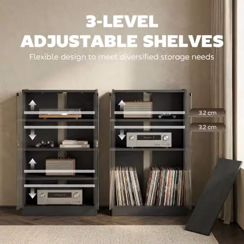 HOMCOM Modern Black Hi-Fi Stand with Glass Doors and Internal Shelves, W: 91 cm, D: 40 cm, H: 54 cm – 5