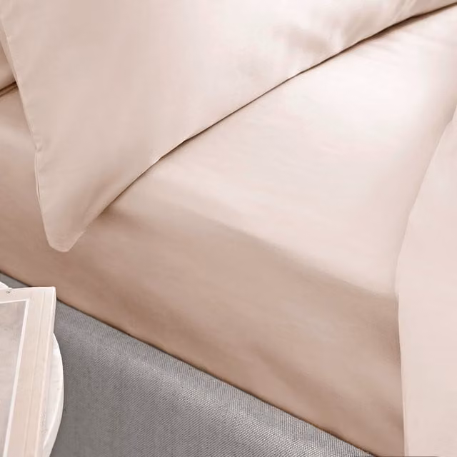 Bianca 400 Thread Count Mako Satin Cotton Single Fitted Sheet, Beige, W/D/H: 90 x 200 x 36 cm