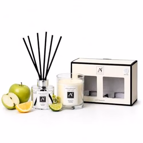 Aroma Naturals Minimalist Luxe Candle and Reed Diffuser Gift Set Puissance Visuelle in White