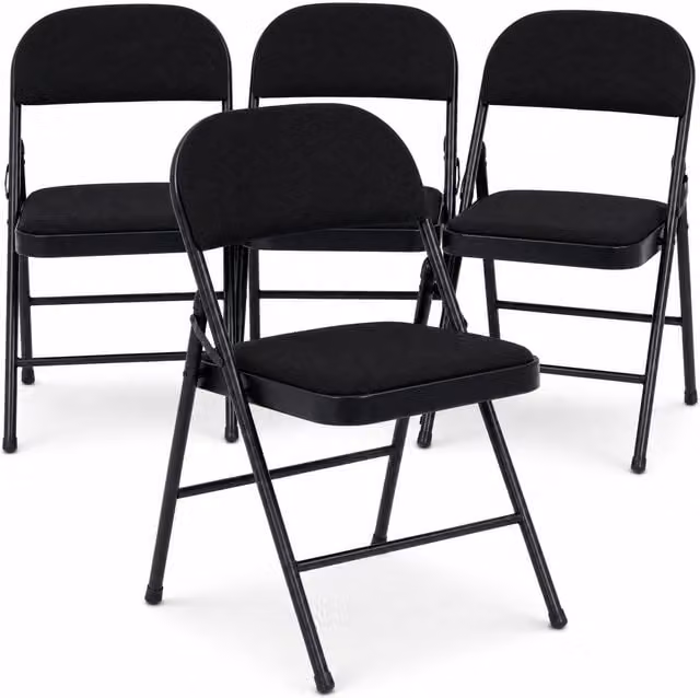 Bravich Black Fabric and Metal Stackable Padded Folding Dining Chair
