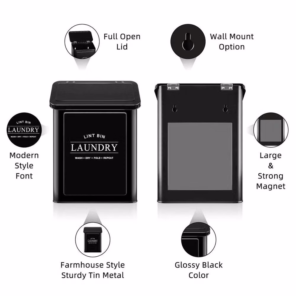 Kelvenix Magnetic Lint Bin in Black with Flip Lid – 3