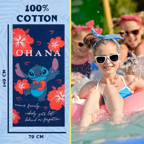 Disney Stitch Cotton Beach Towel for Children, Blue and Red, W/H: 140 x 70 cm – 6